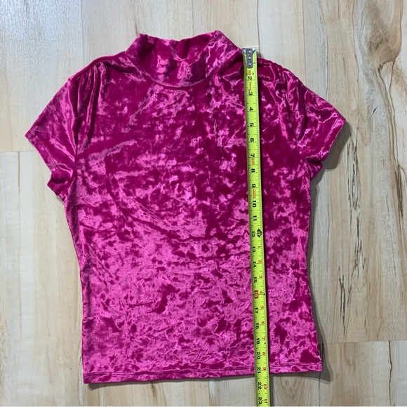 Women's Short Sleeve Slim Fit Mock Turtleneck Velvet T-Shirt - A New Day Pink S - Picture 5 of 6